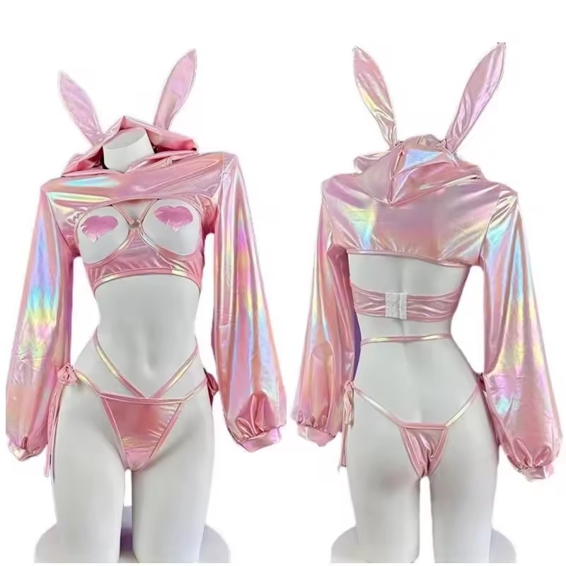 Garter Belt Set - Adult Underwear Costume Pink Bunny Lingerie