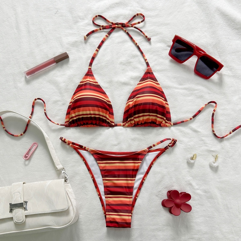 Sexy Striped Halter Triangle B - Thong Bikini Women 评论和价格